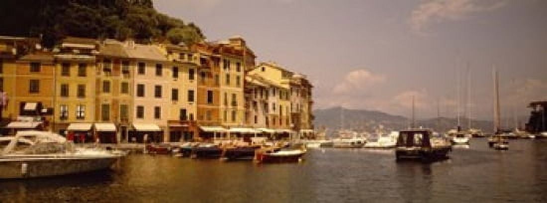 Boats in a canal Portofino Italy Canvas Art - Panoramic Images (18 x 7)