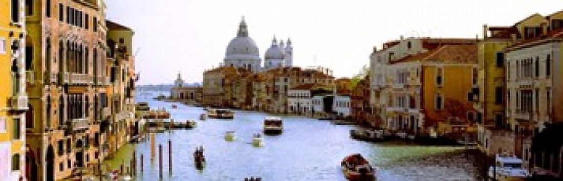 Boats in a canal with a church in the background Santa Maria della Salute Grand Canal Venice Veneto Italy Canvas Art - Panoramic Images (18 x 6)