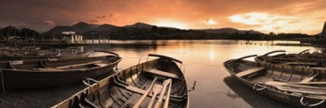 Boats in a lake Derwent Water Keswick English Lake District Cumbria England Canvas Art - Panoramic Images (18 x 6)