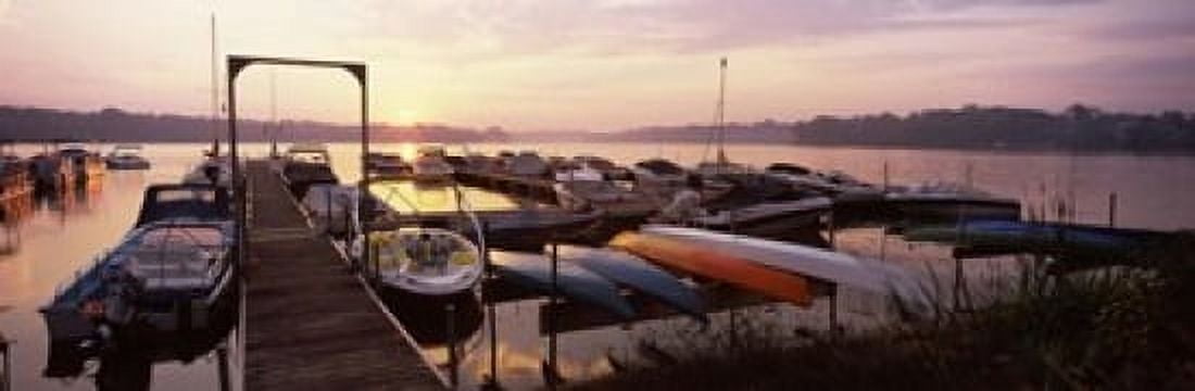 Boats in a lake at sunset Lake Champlain Vermont USA Canvas Art - Panoramic Images (18 x 6)