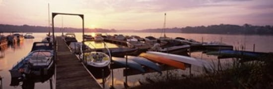 Boats in a lake at sunset Lake Champlain Vermont USA Canvas Art - Panoramic Images (36 x 12)
