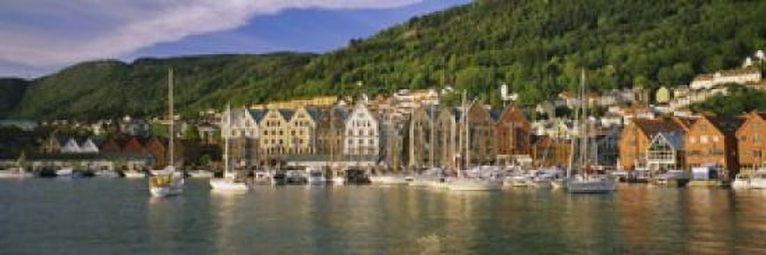 Boats in a river Bergen Hordaland Norway Canvas Art - Panoramic Images (18 x 6)
