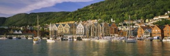 Boats in a river Bergen Hordaland Norway Canvas Art - Panoramic Images (36 x 12)