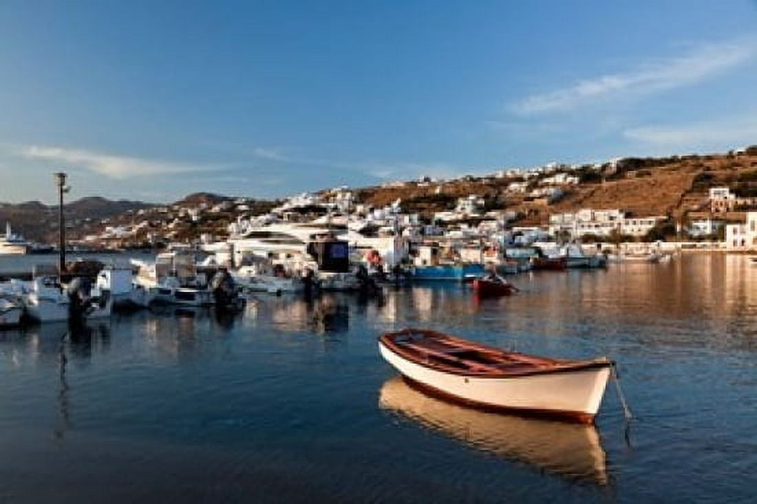 Boats in harbor Chora Mykonos Greece Canvas Art - Adam Jones DanitaDelimont (35 x 23)