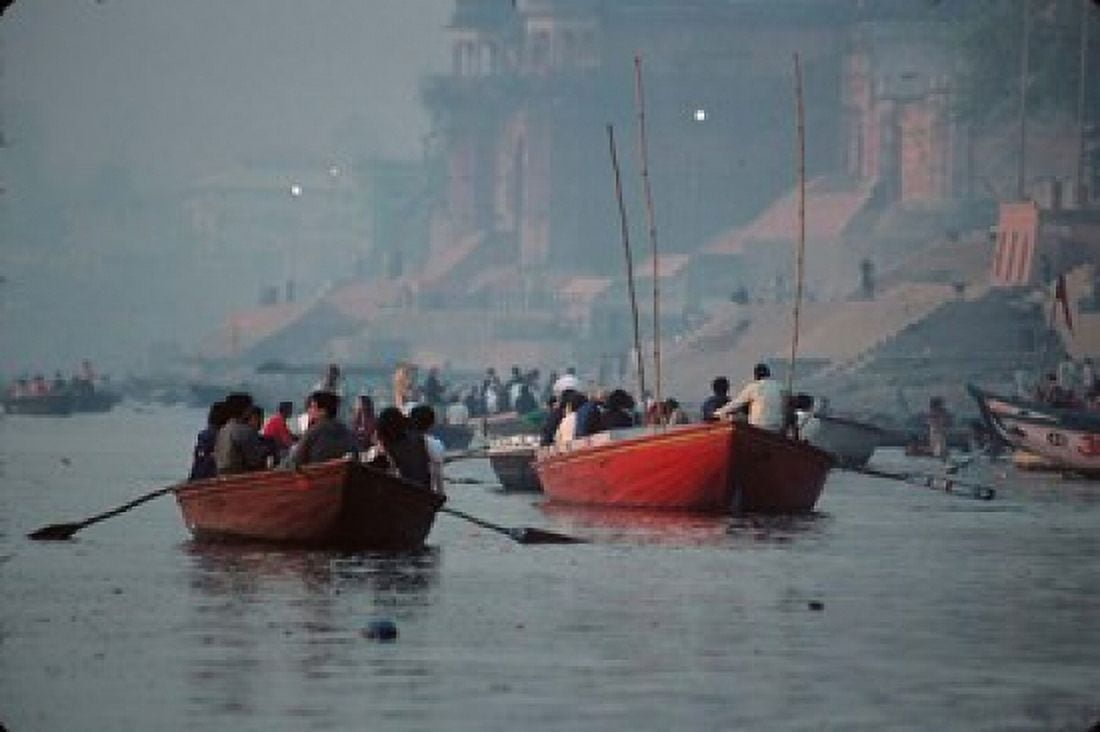 Boats in the Ganges River Varanasi India Canvas Art - Dee Ann Pederson DanitaDelimont (25 x 36)