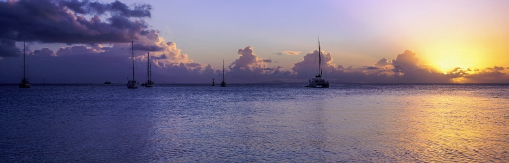 Boats in the Pacific ocean Tahiti French Polynesia Canvas Art - Panoramic Images (27 x 9)