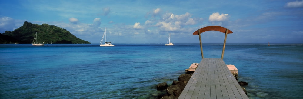 Boats in the Pacific ocean Tahiti French Polynesia Canvas Art - Panoramic Images (36 x 12)