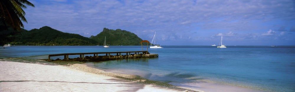Boats in the Pacific ocean Tahiti French Polynesia Canvas Art - Panoramic Images (36 x 12)