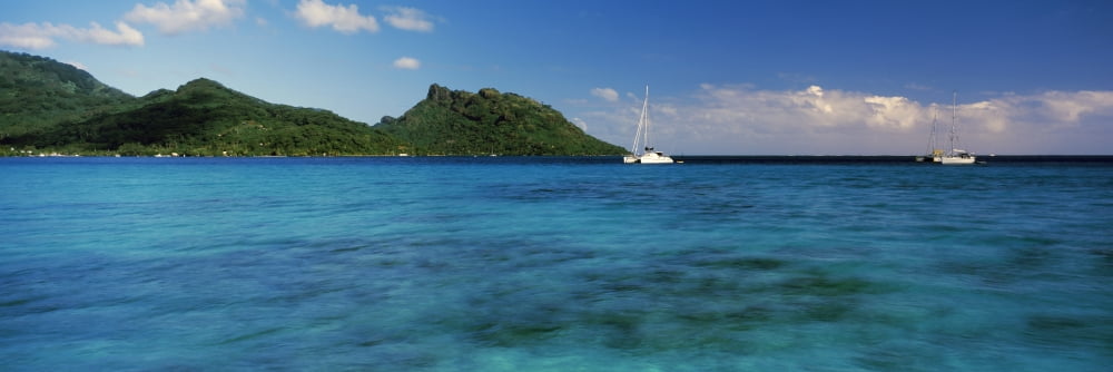 Boats in the Pacific ocean Tahiti French Polynesia Canvas Art - Panoramic Images (36 x 12)