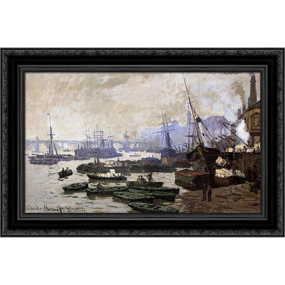Boats in the Pool of London 24x19 Black Ornate Wood Framed Canvas Art by Monet, Claude