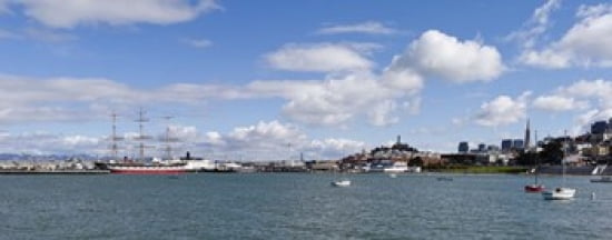 Boats in the bay Transamerica Pyramid Coit Tower Marina Park Bay Bridge San Francisco California USA Canvas Art - Panoramic Images (30 x 12)