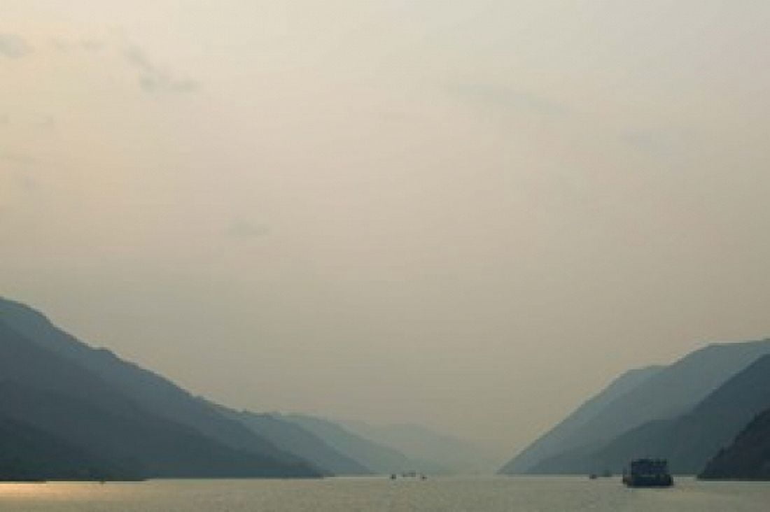Boats in the river with mountains in the background Yangtze River Fengdu Chongqing Province China Canvas Art - Panoramic Images (36 x 24)