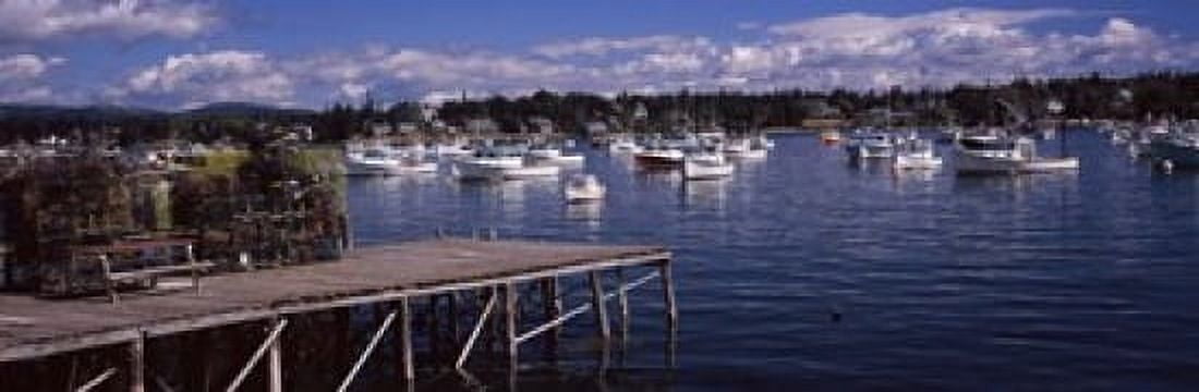 Boats in the sea Bass Harbor Hancock County Maine USA Canvas Art - Panoramic Images (18 x 6)