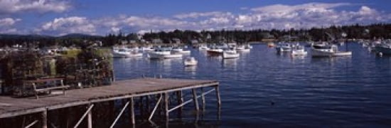 Boats in the sea Bass Harbor Hancock County Maine USA Canvas Art - Panoramic Images (36 x 12)