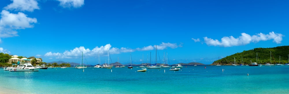 Boats in the sea Cruz Bay St John US Virgin Islands Canvas Art - Panoramic Images (27 x 9)