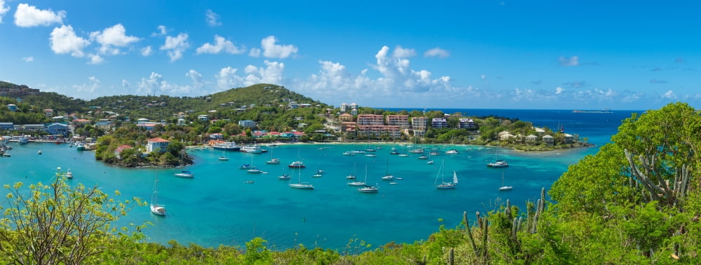 Boats in the sea Cruz Bay St John US Virgin Islands Canvas Art - Panoramic Images (36 x 12)