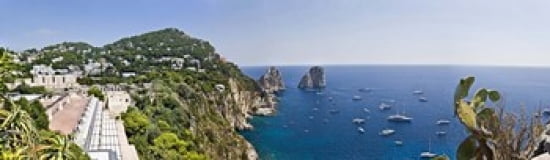 Boats in the sea Faraglioni Capri Naples Campania Italy Canvas Art - Panoramic Images (40 x 12)