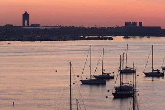 Boats in the sea Logan International Airport Boston Harbor Boston Massachusetts USA Canvas Art - Panoramic Images (24 x 16)
