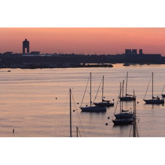 Boats in the sea Logan International Airport Boston Harbor Boston Massachusetts USA Canvas Art - Panoramic Images (24 x 16)