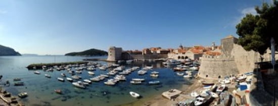 Boats in the sea Old City Dubrovnik Croatia Canvas Art - Panoramic Images (30 x 12)
