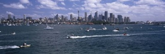Boats in the sea Sydney Harbor Sydney New South Wales Australia Canvas Art - Panoramic Images (36 x 12)