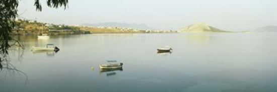 Boats in the sea with a city in the background Aegina Saronic Gulf Islands Attica Greece Canvas Art - Panoramic Images (36 x 12)