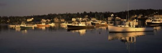Boats moored at a harbor Bass Harbor Hancock County Maine USA Canvas Art - Panoramic Images (36 x 12)