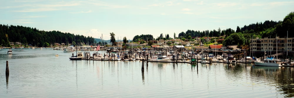 Boats moored at a harbor Gig Harbor Pierce County Washington State USA Canvas Art - Panoramic Images (12 x 36)