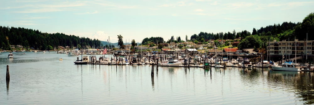 Boats moored at a harbor Gig Harbor Pierce County Washington State USA Canvas Art - Panoramic Images (6 x 18)