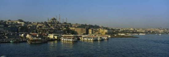 Boats moored at a harbor Istanbul Turkey Canvas Art - Panoramic Images (36 x 13)