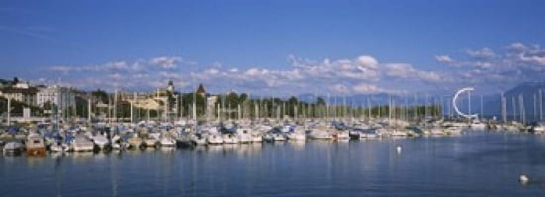 Boats moored at a harbor Lake Geneva Lausanne Switzerland Canvas Art - Panoramic Images (18 x 7)