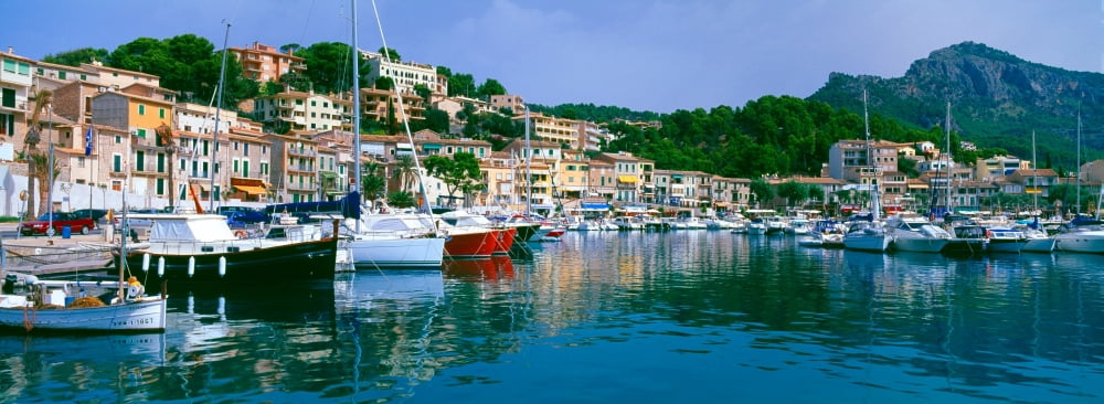 Boats moored at a harbor Majorca Balearic Islands Spain Canvas Art - Panoramic Images (27 x 9)