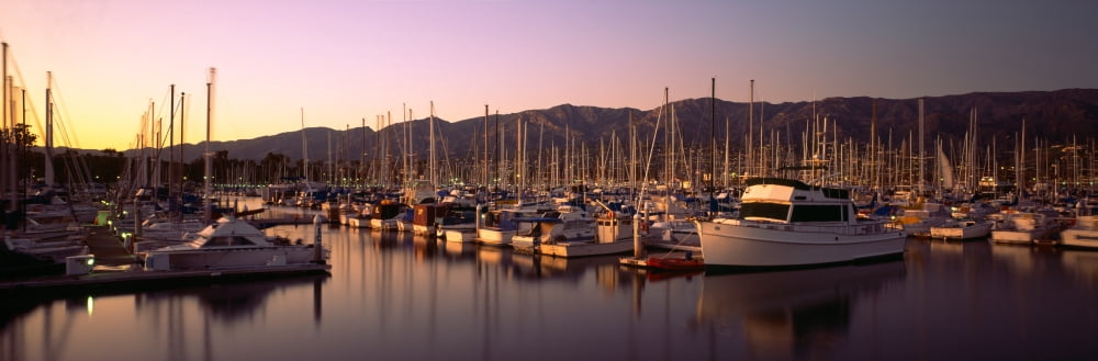 Boats moored at a harbor Stearns Pier Santa Barbara California USA Canvas Art - Panoramic Images (27 x 9)