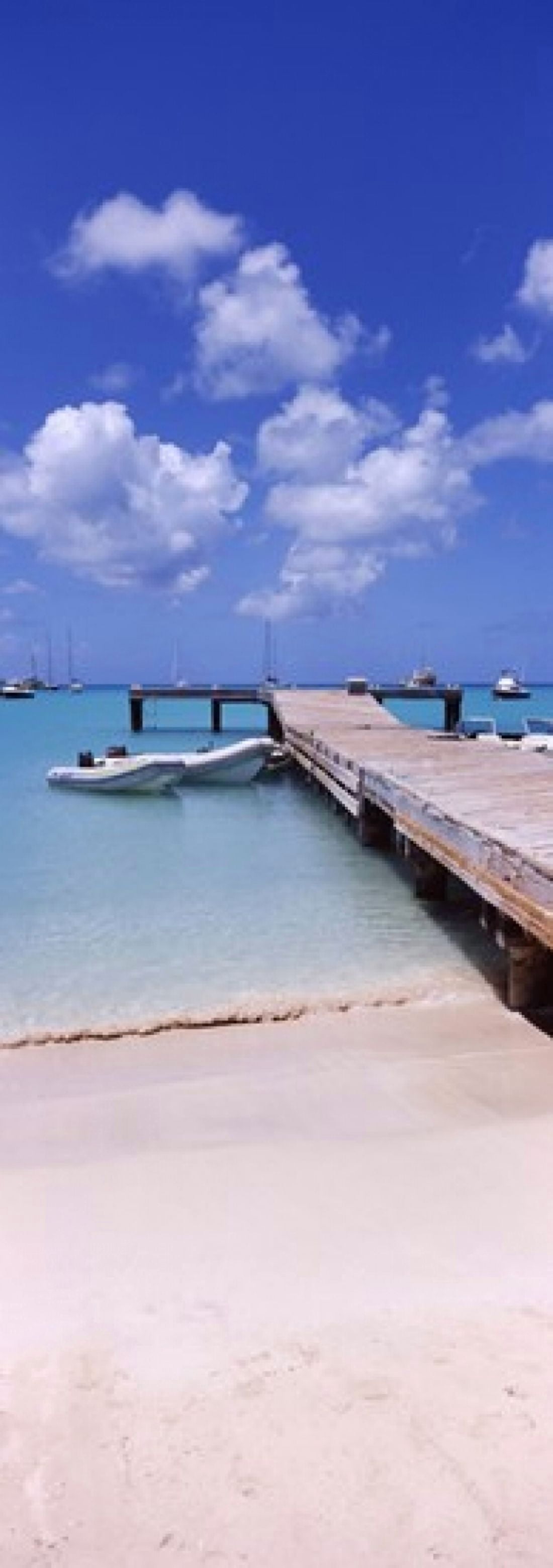 Boats moored at a pier Sandy Ground Anguilla Canvas Art - Panoramic Images (36 x 13)