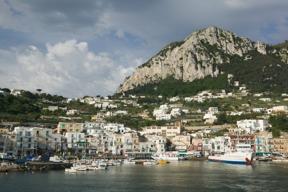 Boats moored at a port Capri Naples Campania Italy Canvas Art - Panoramic Images (36 x 12)