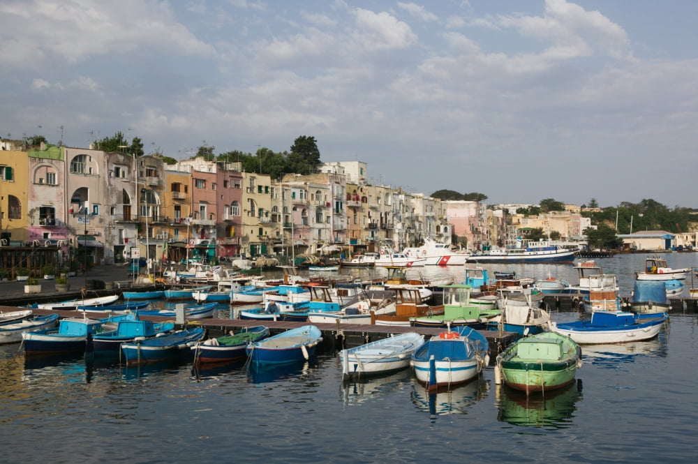 Boats moored at a port Procida Naples Campania Italy Canvas Art - Panoramic Images (27 x 9)