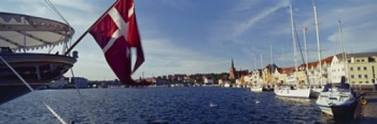 Boats moored at the dock Sonderborg Denmark Canvas Art - Panoramic Images (36 x 12)