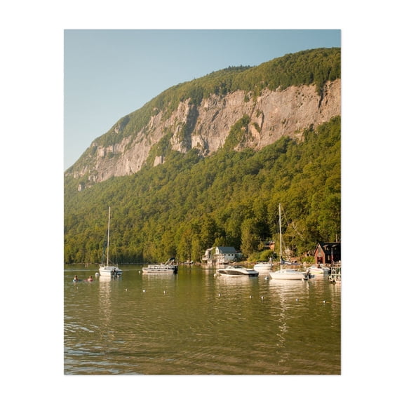 Boats on Lake Willoughby 01 - Westmore Vermont Photography Lake Boat Mountain Nature Scenic Harbor Summer Unframed Wall Art Print 6 x 8 inches