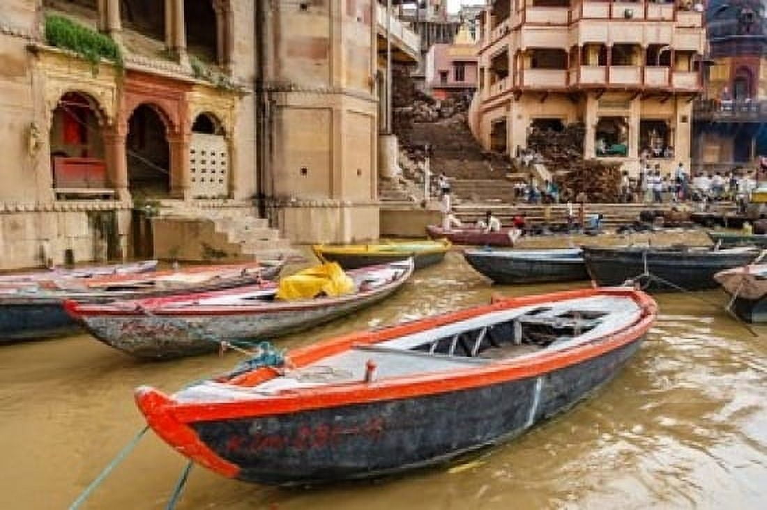 Boats on river Ganges Varanasi India Canvas Art - Ali Kabas DanitaDelimont (17 x 11)