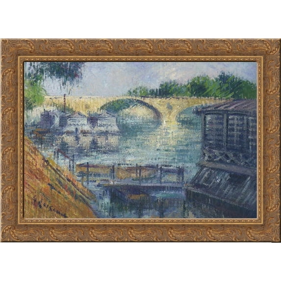 Boats on the Seine 24x18 Gold Ornate Wood Framed Canvas Art by Gustave Loiseau