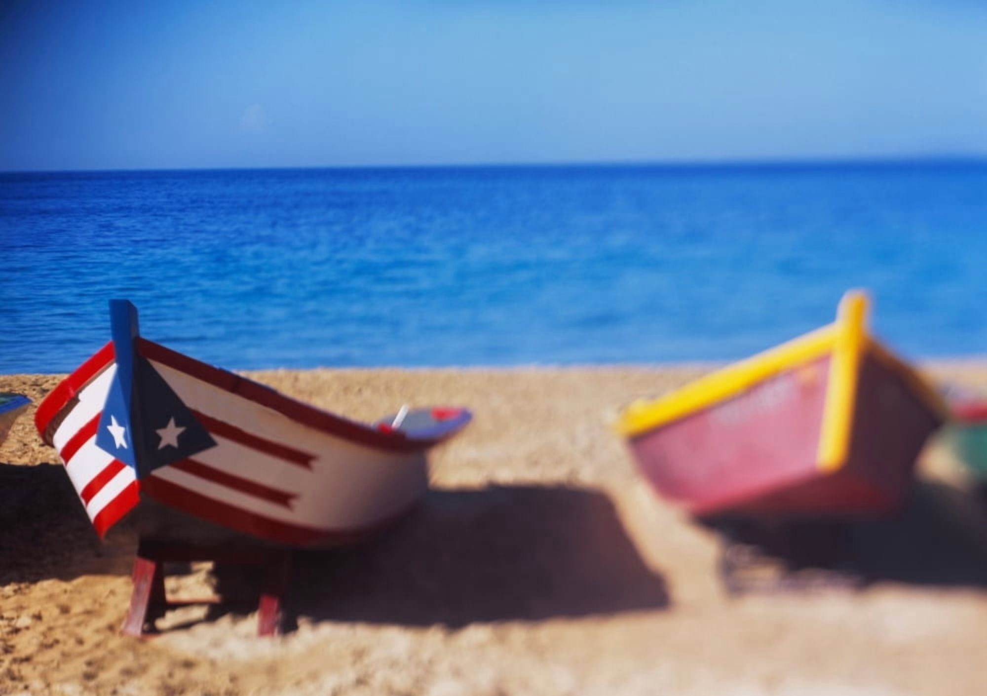 Boats on the beach Aguadilla Puerto Rico Canvas Art - Panoramic Images (18 x 24)