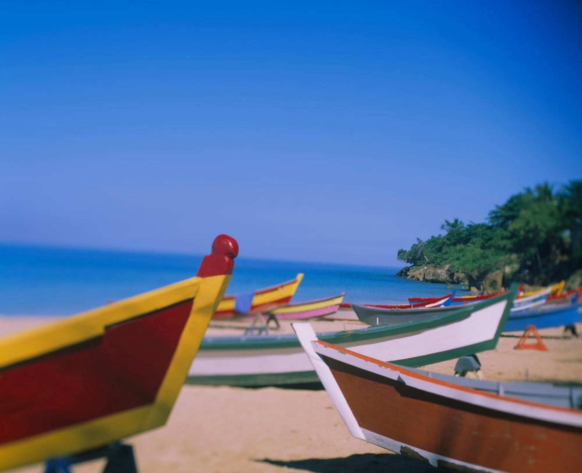 Boats on the beach Aguadilla Puerto Rico Canvas Art - Panoramic Images (29 x 36)
