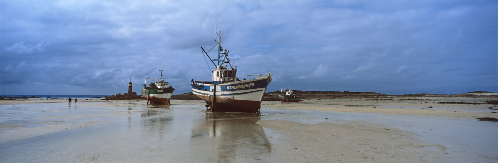 Boats on the beach Cotes-dArmor Brittany France Canvas Art - Panoramic Images (27 x 9)