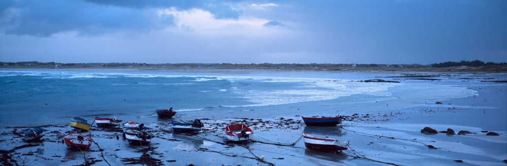 Boats on the beach Pors Carn Finistere Brittany France Canvas Art - Panoramic Images (36 x 12)