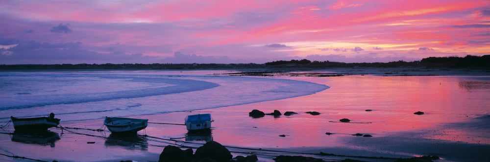 Boats on the beach at sunrise Pors Carn Finistere Brittany France Canvas Art - Panoramic Images (27 x 9)