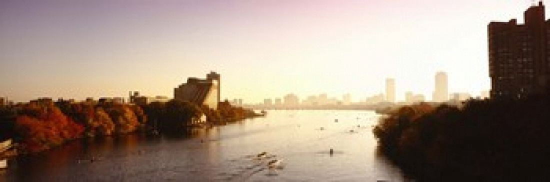 Boats in the river with cityscape in the background Head of the Charles Regatta Charles River Boston Massachusetts USA Canvas Art - Panoramic Images (18 x 6)