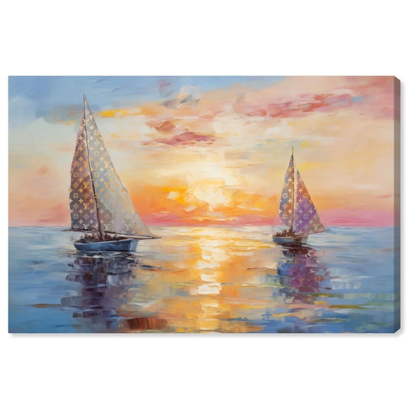Boats sailing the Sunset Canvas Glam Beach Wall Art by Art Remedy, Gallery Wrapped, 54" x 36"