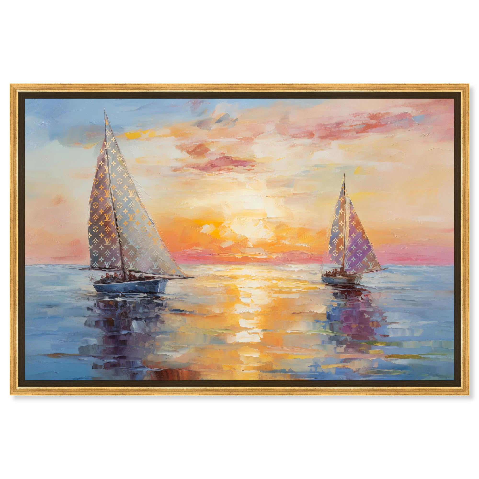 Boats sailing the Sunset Canvas Glam Beach Wall Art by Art Remedy, Gold ...