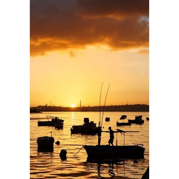 Boats silhouetted at sunrise Havana Harbor Cuba Canvas Art - Adam Jones DanitaDelimont (26 x 39)