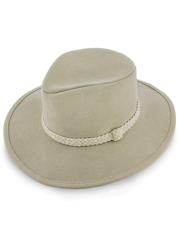 Walrus Boatsman Charter Tan Outback Hat – Wide Brim Canvas Safari Hat for Men – Sun Protection Hat with Braided Band – UV Shield Outdoor Adventure Hat H7012